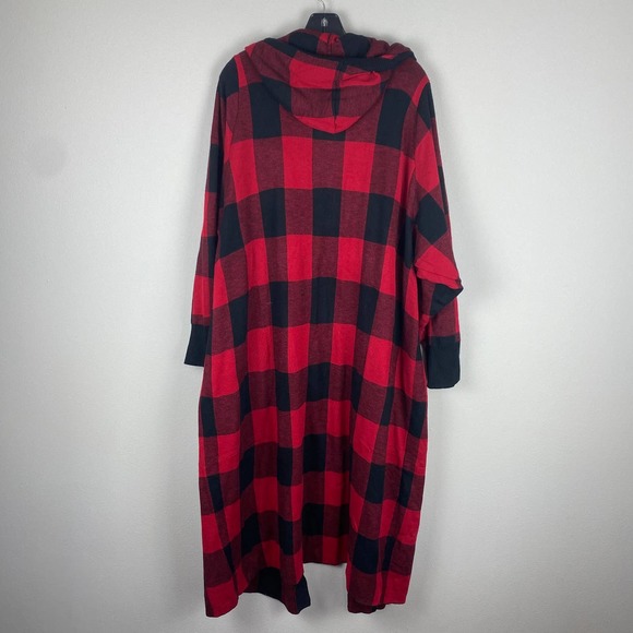 Torrid NWOT Hooded Cardigan Plaid Red Size 2X Buffalo Plaid Longline Pockets - Picture 5 of 8